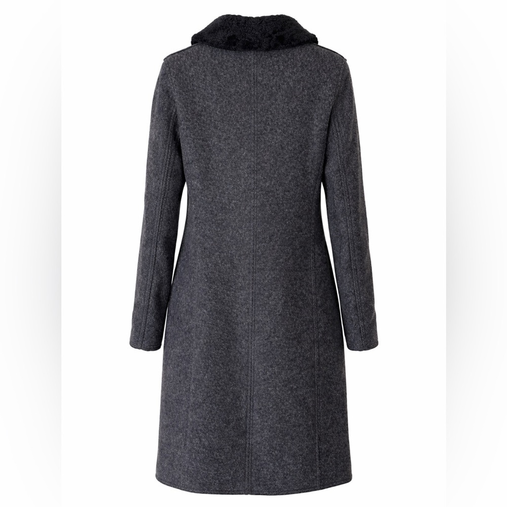 M0851 WOOL SHEARLING Collar Insulated WARM Pea Coat Trench Jacket Dark Grey M /8 - Picture 2 of 13